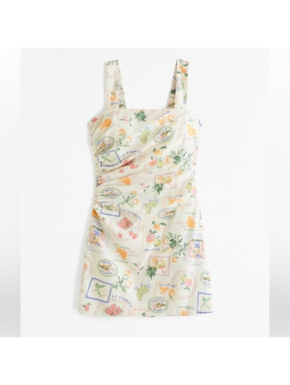 Abercrombie Linen-Blend Ruched Squareneck Mini Dress Italy